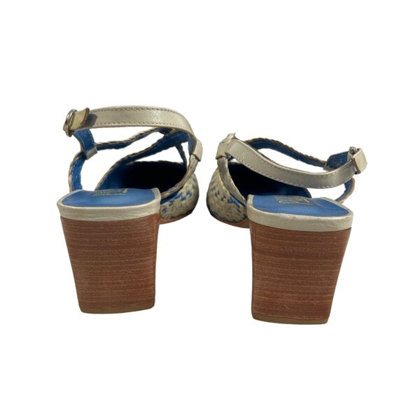 Pula Women’s  Yellow Blue Squared Toe Heeled Sandals Sz 6B - Picture 3 of 8